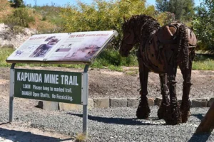 Kapunda mine site trail whim sculpture sign